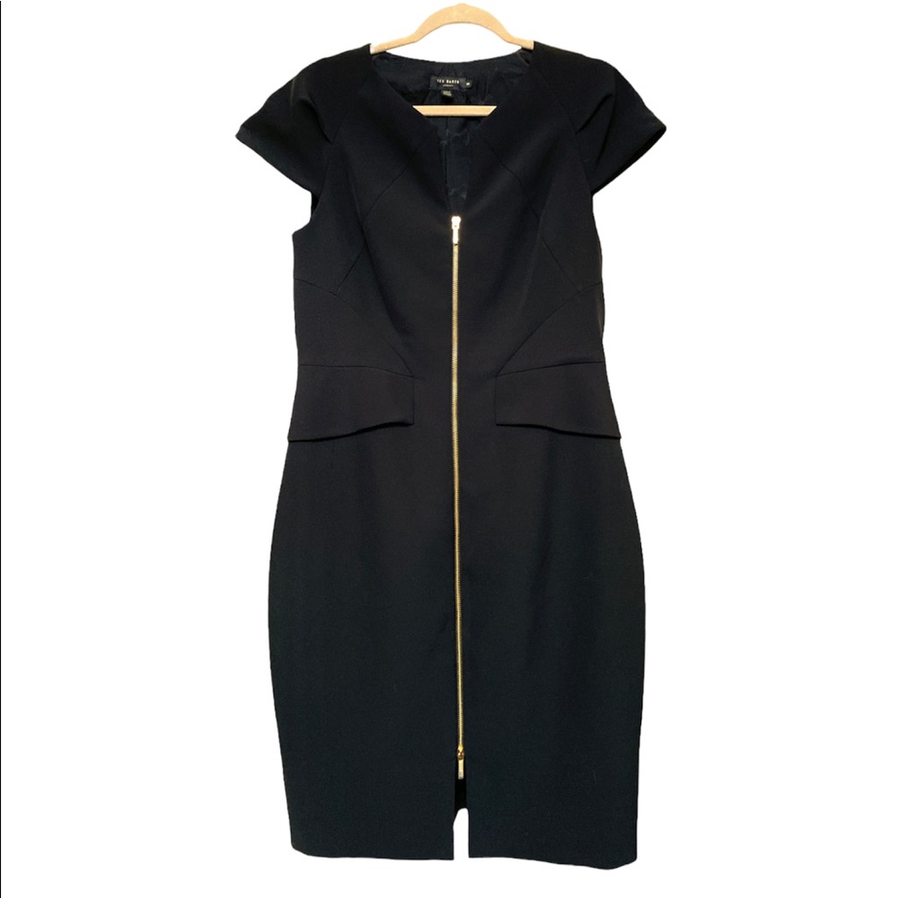 Ted Baker Structured Peplum Front Zip Dress (Black)